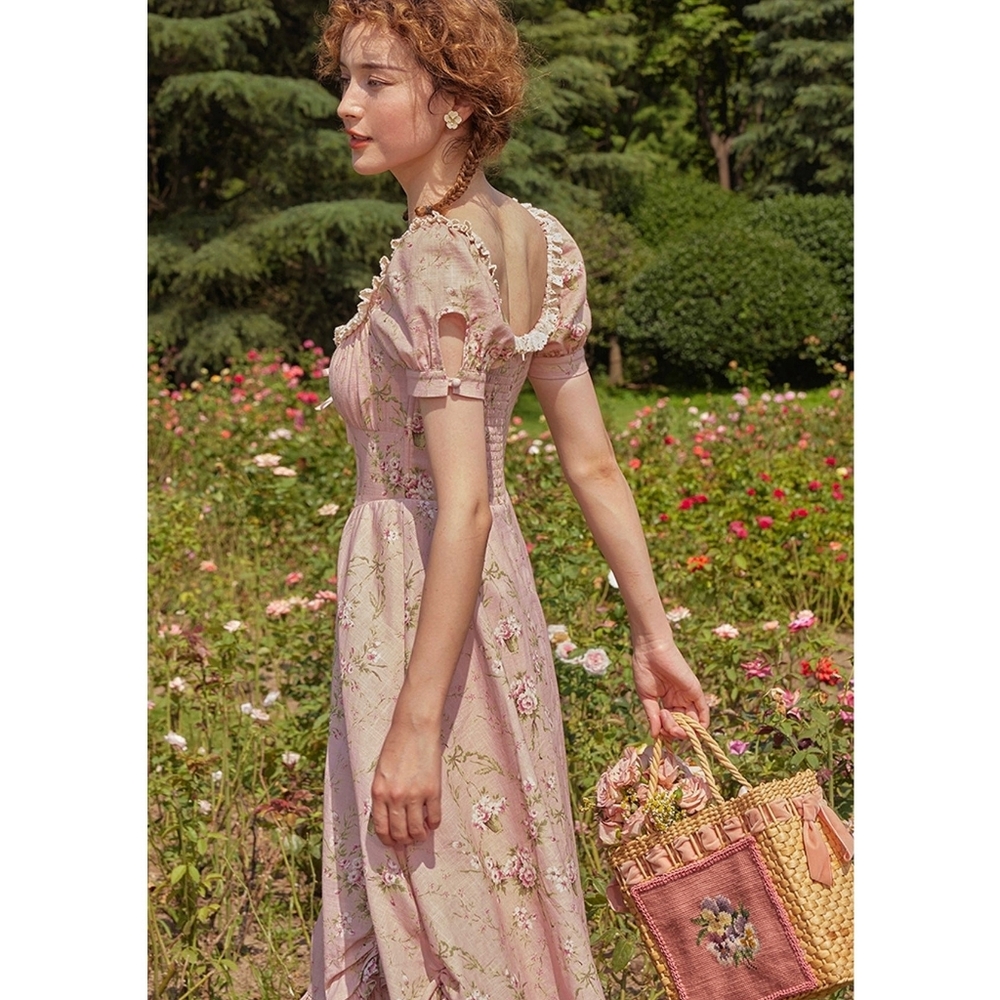 Lacemade Rosa Rubus Story Corset Bridgerton Floral Puff Sleeve Maxi Dress - Picture 10 of 10